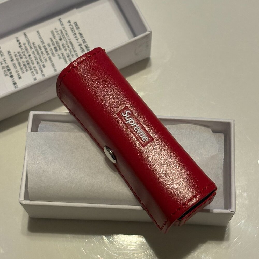 RED - Supreme Leather - Red Dice Set - Genuine LEATHER Case Box Logo